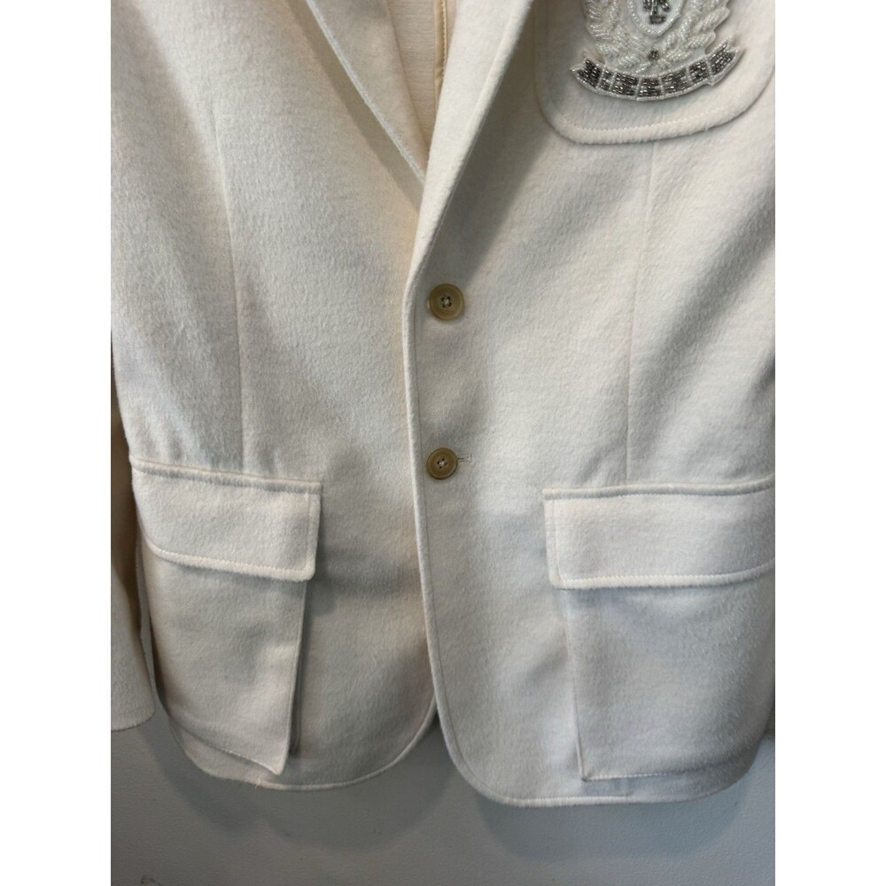 Polo Ralph Lauren Creme Crest Patch Wool Blend Blazer Women’s 10 Quiet Luxury - Picture 8 of 14